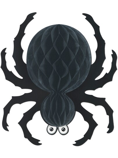 Beistle; 18" Black Tissue Paper Spider Creepy Spooky Halloween Party Decoration; Category:Halloween Decorations; Image:1
